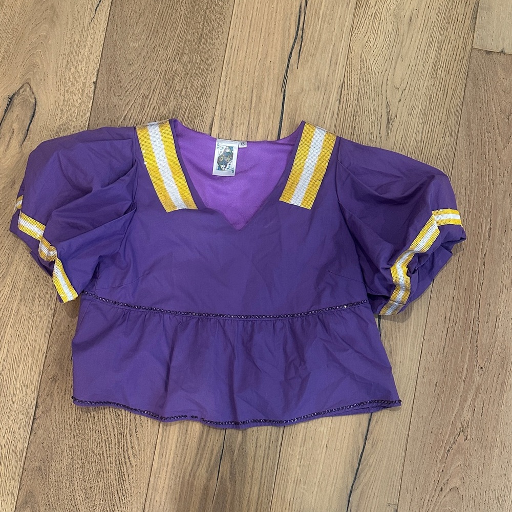 QUEEN OF SPARKLES Purple Blouse with Yellow Accents